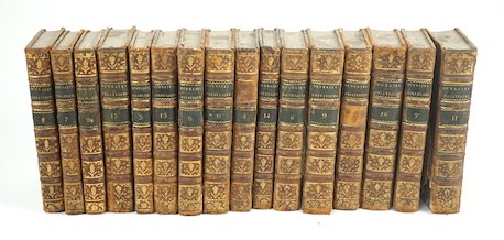 Castel, Charles Irenée. Ouvrages Politiques ... 16 vols. contemp. mottled calf, gilt-panelled spines, marbled e/ps., sm.8vo. Rotterdam, 1727 (etc.)